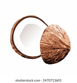 Vector illustration of a split old coconut in Eps format