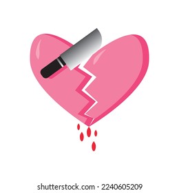 vector illustration of splitting a heart with a knife