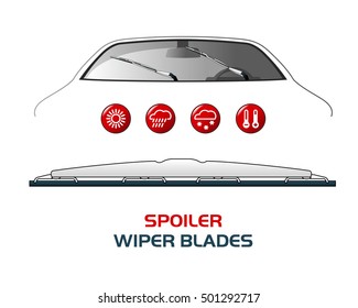 Vector illustration SPOILER WIPER BLADES. Car, Car parts, rain, snow, bad weather, autumn, winter. Web banners, advertisements, brochures, business templates. Isolated on a white background