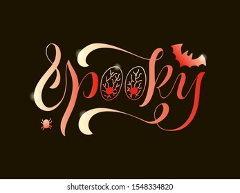 Vector illustration of spooky brush lettering for banner, flyer, poster, clothes, postcard, logo, advertisement, book cover design. Handwritten text for template, signage, billboard, print, decoration