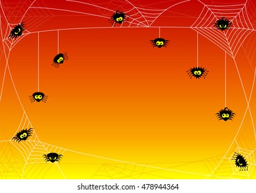 vector illustration of a spooky halloween background with spiders in net