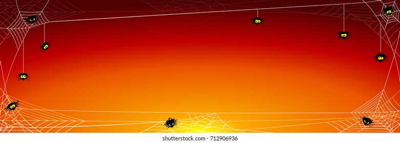 vector illustration of a spooky halloween background with spiders in net