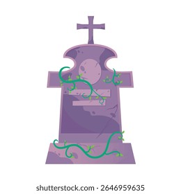 Vector illustration of a spooky Halloween tombstone in a cute cartoon style. Perfect for haunted house designs, party invitations, trick or treat posters, scary decor, and October holiday graphics.