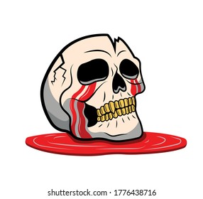 Ilustración vectorial de un cráneo humano espeluznante. Skeleton con lágrimas sangrientas. Impresión moderna para camisetas de color. Plantilla gráfica para cualquier diseño.