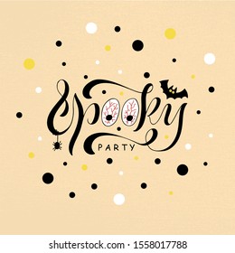 Vector illustration of spooky party brush lettering for banner, flyer, poster, clothes, postcard, logo, advertisement design. Handwritten text for template, signage, billboard, print, decoration 