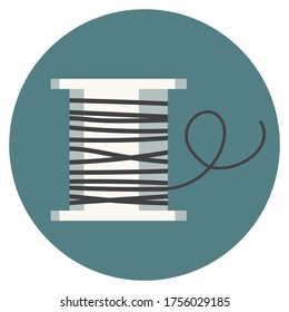 Vector illustration of spool of thread in flat style. Emblem in a circle in nice natural colors. It can be used as icon or design element for needlework site, blogs