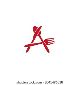 vector illustration of spoon, cutlery, knife forming the letter A for an icon, symbol or logo. suitable for restaurant logos, cafes, canteens and other places to eat