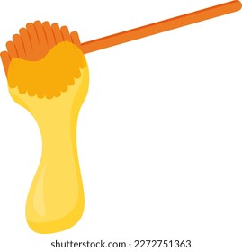 Vector illustration of spoon for honey with drops of honey. Manufacture of honey. Bees and beekeeping. Sweeten.