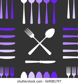 Vector illustration with a spoon, knife and fork isolated on background. Seamless cutlery pattern.