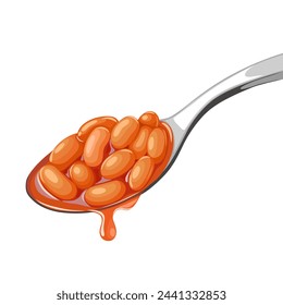 Vector illustration, spoonful of baked beans, isolated on white background.