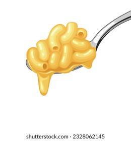 Ilustración vectorial, una cuchara de macarrones con queso, aislados en un fondo blanco.