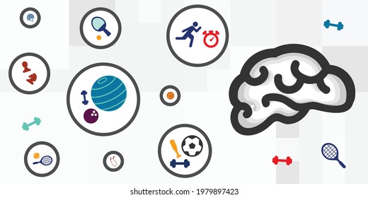 vector illustration of sport activities for brain and cognitive functions boost by fitness workouts
