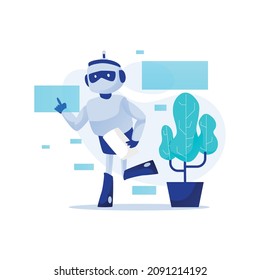 Ilustración vectorial de robot deportivo artificial hace ejercicio aislado en el fondo del gimnasio.