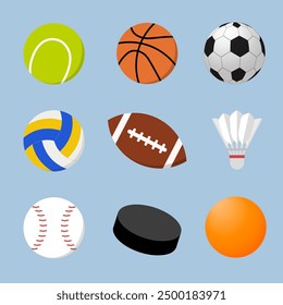 Vector Illustration Sport Balls Flat Icon Set Design