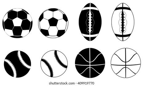 vector illustration of sport balls silhouettes isolated