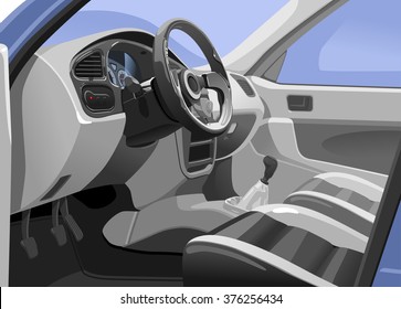 Vector illustration sport  car interior  View from the opened door  Simple gradients only    no  mesh 