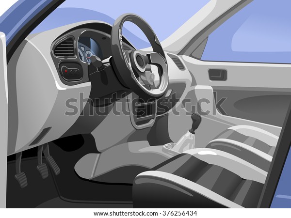 Vector illustration of\
a sport  car interior. View from the opened door. Simple gradients\
only - no  mesh.