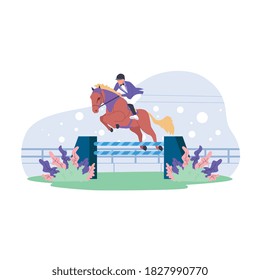 Vector illustration of sport championship. Horse racing branch concept. Professional athlete. A player riding a horse. Speed and agility competition concept

