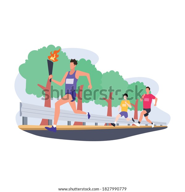 Vector illustration of\
sport championship. Run a marathon branch. Professional athlete.\
Long distance running concept. For sport competition series flat\
design