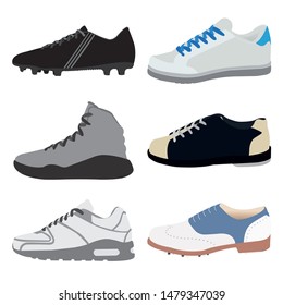 Vector illustration sport and classic shoes. Football, classical, general, sports, sneakers, daily, basketball, bowling sports shoes illustration vector icons, vector symbols and icon set.