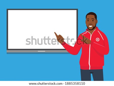 A vector illustration of sport Coach Talking in front of white board explaining about tactic