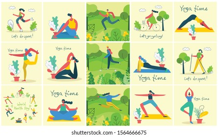 Vector illustration sport concept flat design of men and women doing sport and healthy lifestyle background