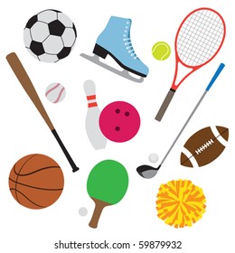 Vector illustration of sport equipment set.