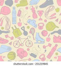 Vector illustration Sport and fitness seamless doodle pattern