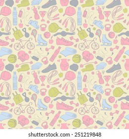 Vector illustration Sport and fitness seamless doodle pattern