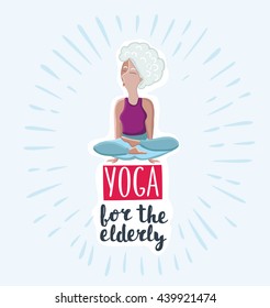 Vector illustration sport healthy and leisure old people activities Adults beautiful woman playing yoga and fitness. Sport for elderly