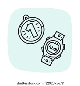 Vector illustration of sport isolated elements:  medal,   watch. Running equipment.