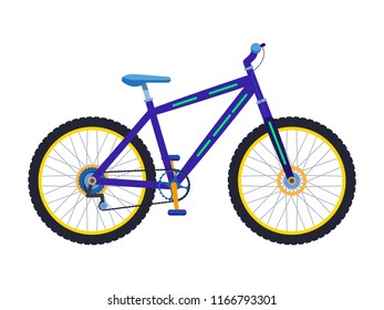 Vector illustration of a sport mountain bike. Isolated white background. Single bicycle side view.