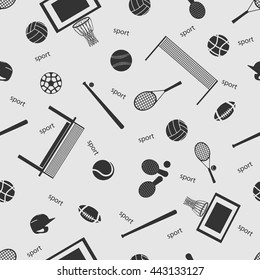 Vector illustration sport on the background seamless pattern. Set of elements