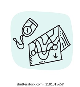 Vector illustration of sport orienteering isolated elements:  compass, card,  watch,  map. Orientation, navigation equipment.