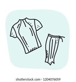 Vector illustration of sport orienteering isolated elements: clothes, shirt, gaiter. Orientation, navigation equipment. 