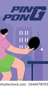 Vector illustration sport recreation in city park, man playing table tennis. Poster sport ping pong club, competition. Championship small tennis, activity