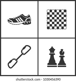 Vector Illustration of Sport Set Icons. Elements of Sneakers, Chess board, Carabiner and Chess icon on white background