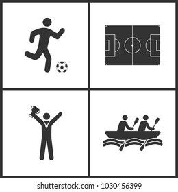 Vector Illustration of Sport Set Icons. Elements of Football players, Football field, Winner with cup and Rowings icon on white background