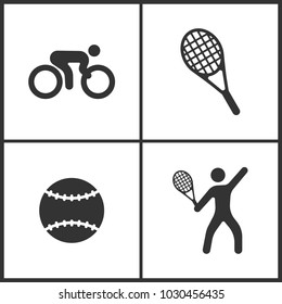 Vector Illustration of Sport Set Icons. Elements of Bicycle, Tennis, Tennis ball and Tennis player icon on white background