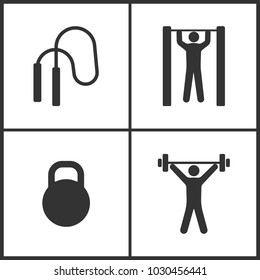 Vector Illustration of Sport Set Icons. Elements of The skipping rope, Horizontal bar and man, Dumbbell and Weightlifter icon on white background