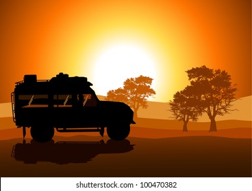 Vector illustration of sport utility vehicle (SUV) on off road