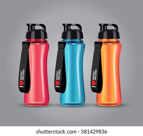 Vector illustration of sport water bottle. Realistic illustration of sport accessoires.