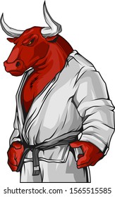 
Vector illustration of a sporting  bull in a kimono on a white background