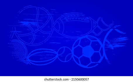 Vector illustration of sports abstract background design with sport players in different activities. football, basketball, baseball, badminton, tennis, rugby, bicycling