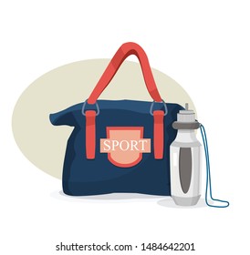 vector illustration with sports accessories gym bag