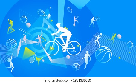 Vector illustration of sports background design with sport players in different activities. 