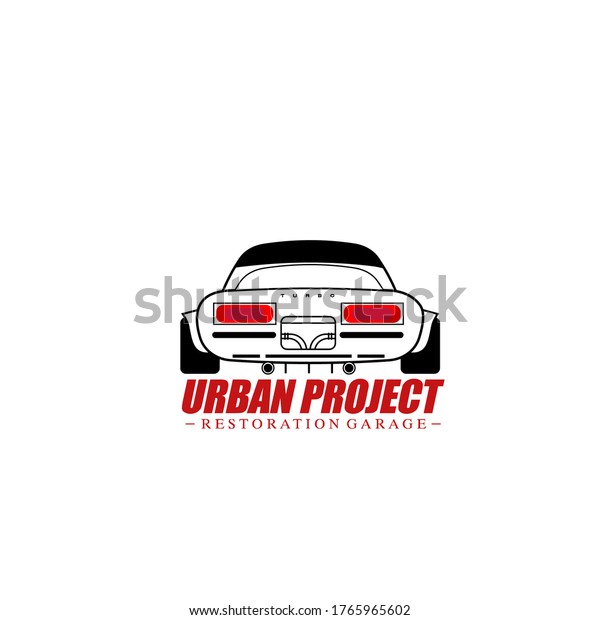 Vector illustration of sports car line art with text\
isolated on white background perfect for auto detailing logo or car\
garage logo 