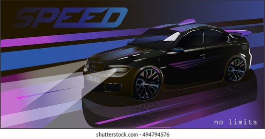 Vector illustration. Sports car poster, racing.