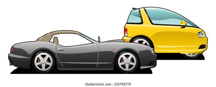 vector illustration of  sports car and tiny car. Simple gradients only - no gradient mesh.