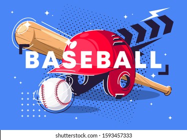 vector illustration of sports equipment for playing baseball, baseball bat, baseball ball and helmet